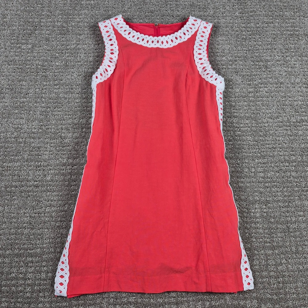Lilly Pulitzer Sadie Shift Romper Womens 0 Mizner Red White Lace Cutout Trim